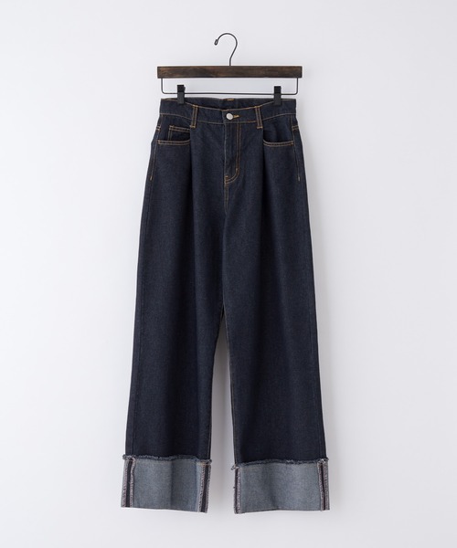 forksy.】ワイドストレートターンバックデニムパンツ forksy