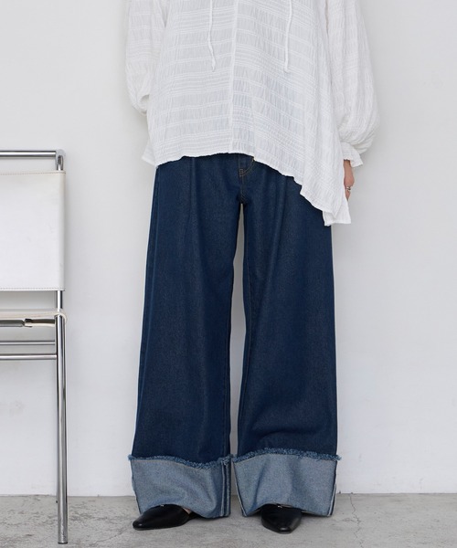 forksy.】ワイドストレートターンバックデニムパンツ forksy.│MONO