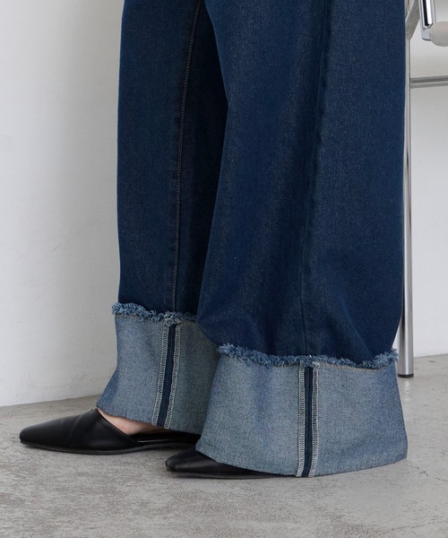 forksy.（フォルクシー）の「【forksy.】ワイドストレートターンバックデニムパンツ（デニムパンツ・レディース・ブラック/ピンク/インディゴブルー/アイボリー/ブルー/サックスブルー/グレー/ライトピンク/ブルー系1/ライトインディゴブルー・S/M/L）」の19枚目の写真