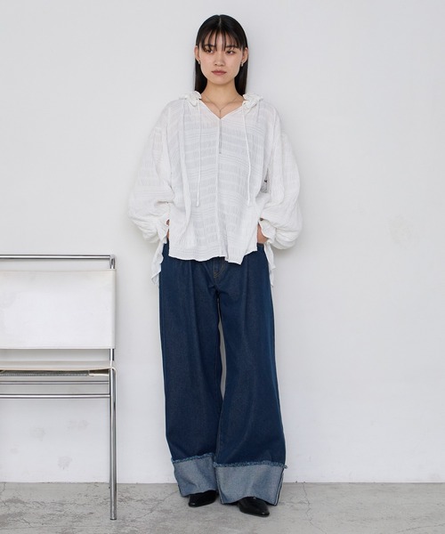 forksy.（フォルクシー）の「【forksy.】ワイドストレートターンバックデニムパンツ（デニムパンツ・レディース・ブラック/ピンク/インディゴブルー/アイボリー/ブルー/サックスブルー/グレー/ライトピンク/ブルー系1/ライトインディゴブルー・S/M/L）」の20枚目の写真