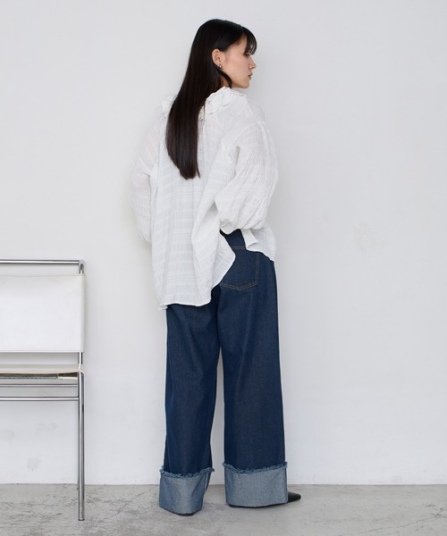 forksy.（フォルクシー）の「【forksy.】ワイドストレートターンバックデニムパンツ（デニムパンツ・レディース・ブラック/ピンク/インディゴブルー/アイボリー/ブルー/サックスブルー/グレー/ライトピンク/ブルー系1/ライトインディゴブルー・S/M/L）」の21枚目の写真
