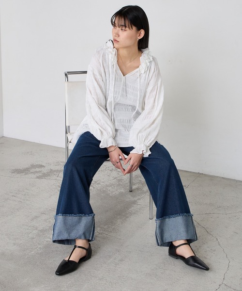 forksy.（フォルクシー）の「【forksy.】ワイドストレートターンバックデニムパンツ（デニムパンツ・レディース・ブラック/ピンク/インディゴブルー/アイボリー/ブルー/サックスブルー/グレー/ライトピンク/ブルー系1/ライトインディゴブルー・S/M/L）」の22枚目の写真