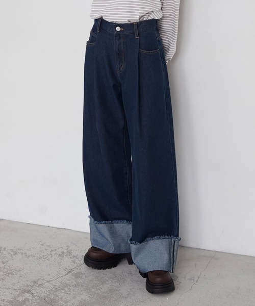 forksy.】ワイドストレートターンバックデニムパンツ forksy.│MONO