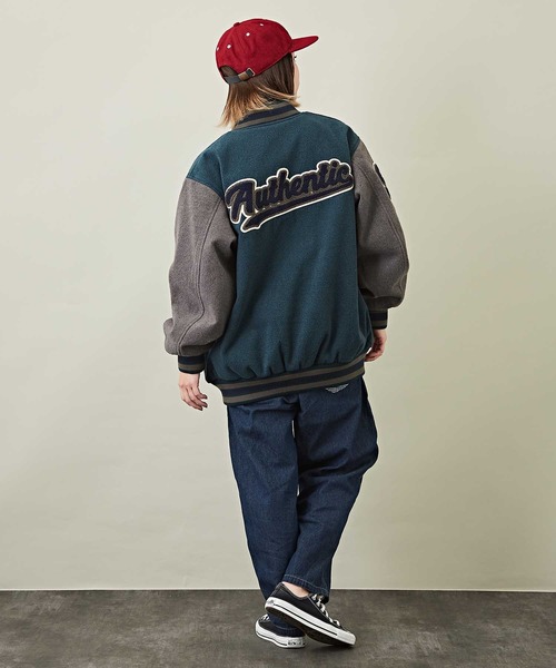 CUBE SUGAR（キューブシュガー）の「ウールフィールロゴワッペン配色スタジャン（スタジャン・レディース・ベージュ/ブラック/マルチ/ダークグリーン・M）」の10枚目の写真