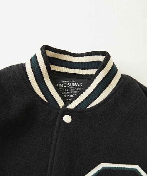 CUBE SUGAR（キューブシュガー）の「ウールフィールロゴワッペン配色スタジャン（スタジャン・レディース・ベージュ/ブラック/マルチ/ダークグリーン・M）」の16枚目の写真