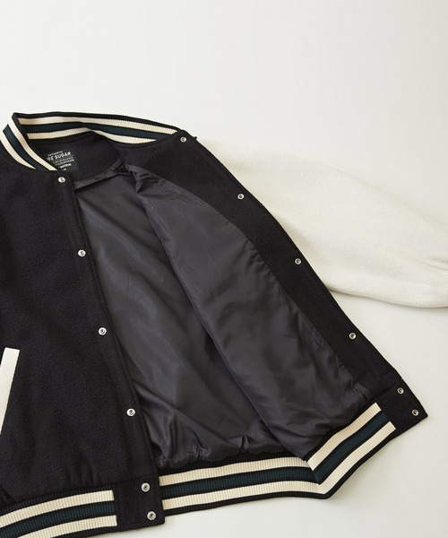 CUBE SUGAR（キューブシュガー）の「ウールフィールロゴワッペン配色スタジャン（スタジャン・レディース・ベージュ/ブラック/マルチ/ダークグリーン・M）」の21枚目の写真