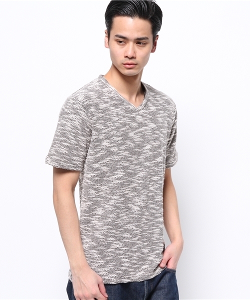 VENCEEXCHANGE(ヴァンスエクスチェンジ)の「スラブニットソーTシャツ (Tシャツ/カットソー・メンズ・オフホワイト/ブラック/ブルー/ピンク・MEDIUM/LARGE)」の2枚目の写真