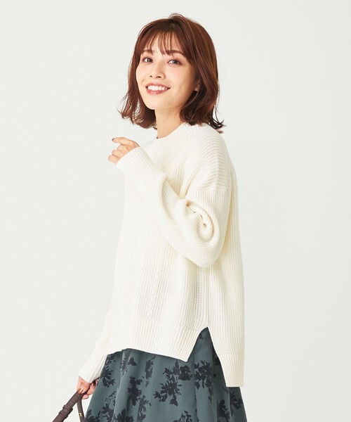 ANY SIS（エニィスィス）の「【洗える】スフレハイネックケーブル ニット（ニット/セーター・レディース・ピンク系/ライトイエロー系/スカイブルー系/オレンジ系/ライトグレー系/アイボリー系・4）」の3枚目の写真