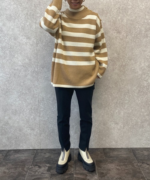 EUCLAID（エウクレイド）の「ローゲージマリンボーダーニット（ニット/セーター・レディース・ベージュ/ブラック・38）」の7枚目の写真