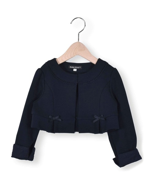 BeBe（ベベ）の「BeBe/フォーマルリップルポンチノーカラージャケット(110~130cm)（ノーカラージャケット・キッズ・ホワイト/ネイビー・110/120/130）」の2枚目の写真