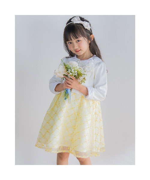 BeBe（ベベ）の「BeBe/フォーマルリップルポンチノーカラージャケット(110~130cm)（ノーカラージャケット・キッズ・ホワイト/ネイビー・110/120/130）」の8枚目の写真