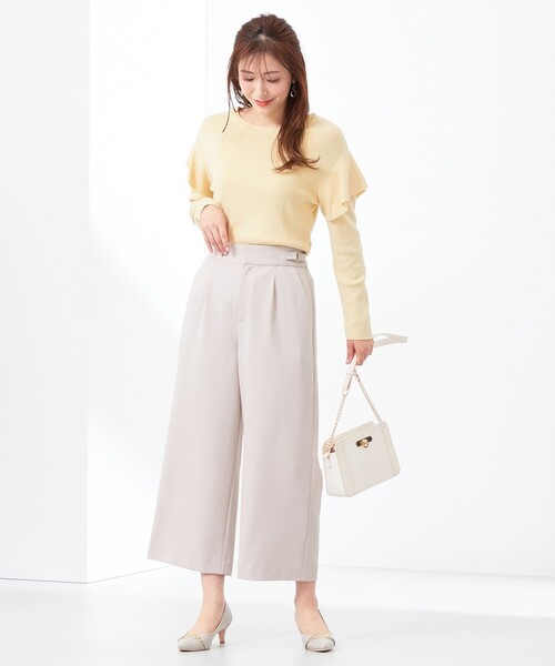 tシャツ バックベルトワイドパンツ レディース ikka パンツ 麻混ベルト付きワイドパンツ レディース : ZOZOTOWN