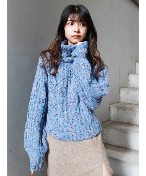 MURUA（ムルーア）の「MIXネップオフタートルニット（ニット/セーター・レディース・ブルー/グリーン/グレー・FREE）」の6枚目の写真