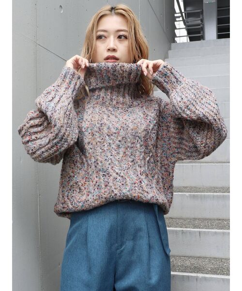 MURUA（ムルーア）の「MIXネップオフタートルニット（ニット/セーター・レディース・ブルー/グリーン/グレー・FREE）」の8枚目の写真