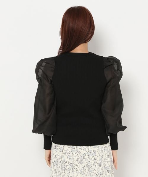 mysty woman（ミスティウーマン）の「シアースリーブリブカーディガン　183876（カーディガン/ボレロ・レディース・オフホワイト/グレイッシュブルー/ブラック・FREE）」の9枚目の写真