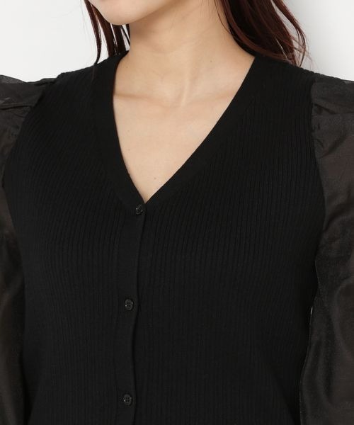 mysty woman（ミスティウーマン）の「シアースリーブリブカーディガン　183876（カーディガン/ボレロ・レディース・オフホワイト/グレイッシュブルー/ブラック・FREE）」の10枚目の写真