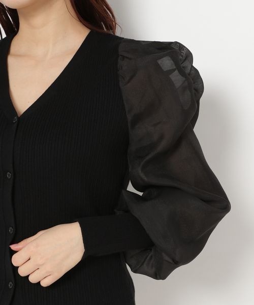 mysty woman（ミスティウーマン）の「シアースリーブリブカーディガン　183876（カーディガン/ボレロ・レディース・オフホワイト/グレイッシュブルー/ブラック・FREE）」の11枚目の写真