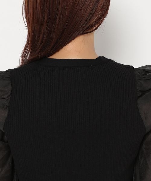 mysty woman（ミスティウーマン）の「シアースリーブリブカーディガン　183876（カーディガン/ボレロ・レディース・オフホワイト/グレイッシュブルー/ブラック・FREE）」の12枚目の写真