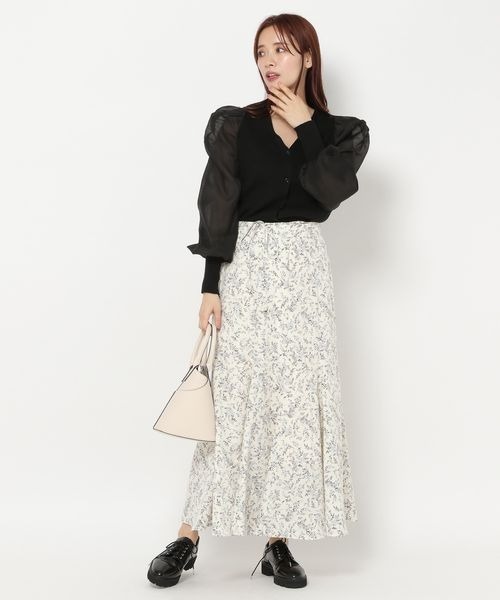 mysty woman（ミスティウーマン）の「シアースリーブリブカーディガン　183876（カーディガン/ボレロ・レディース・オフホワイト/グレイッシュブルー/ブラック・FREE）」の5枚目の写真