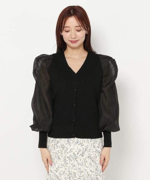 mysty woman（ミスティウーマン）の「シアースリーブリブカーディガン　183876（カーディガン/ボレロ・レディース・オフホワイト/グレイッシュブルー/ブラック・FREE）」の7枚目の写真