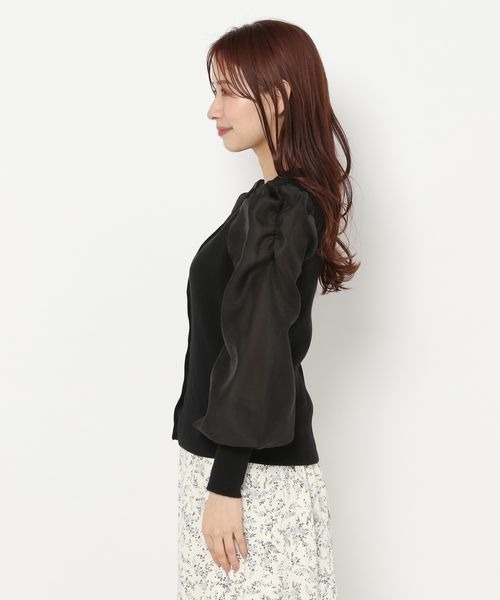 mysty woman（ミスティウーマン）の「シアースリーブリブカーディガン　183876（カーディガン/ボレロ・レディース・オフホワイト/グレイッシュブルー/ブラック・FREE）」の8枚目の写真