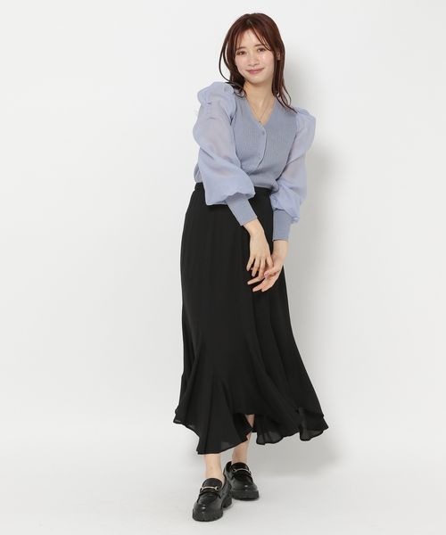 mysty woman（ミスティウーマン）の「シアースリーブリブカーディガン　183876（カーディガン/ボレロ・レディース・オフホワイト/グレイッシュブルー/ブラック・FREE）」の6枚目の写真