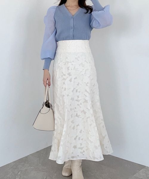 mysty woman（ミスティウーマン）の「シアースリーブリブカーディガン　183876（カーディガン/ボレロ・レディース・オフホワイト/グレイッシュブルー/ブラック・FREE）」の19枚目の写真