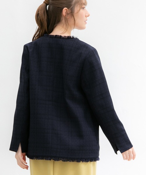 Honeys（ハニーズ）の「ツイードジャケット（ノーカラージャケット・レディース・ブルー系その他/ホワイト系その他/ブラック系その他/ネイビー系・S/M/L/LL）」の20枚目の写真