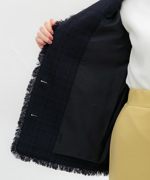 Honeys（ハニーズ）の「ツイードジャケット（ノーカラージャケット・レディース・ブルー系その他/ホワイト系その他/ブラック系その他/ネイビー系・S/M/L/LL）」の12枚目の写真