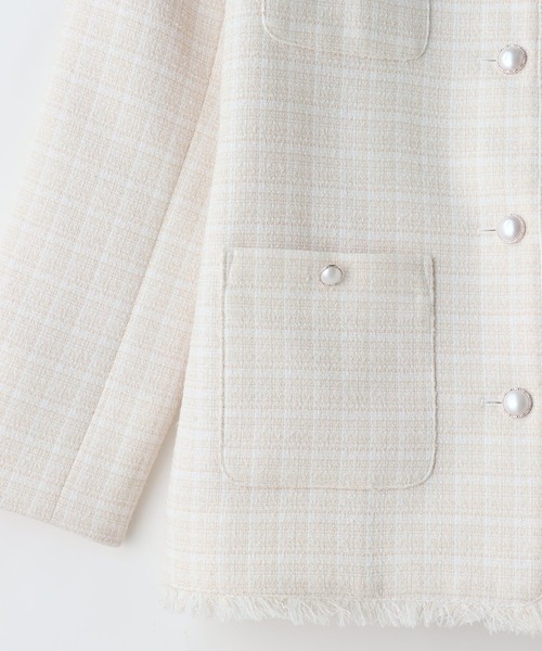 Honeys（ハニーズ）の「ツイードジャケット（ノーカラージャケット・レディース・ブルー系その他/ホワイト系その他/ブラック系その他/ネイビー系・S/M/L/LL）」の7枚目の写真