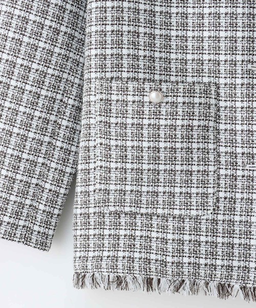 Honeys（ハニーズ）の「ツイードジャケット（ノーカラージャケット・レディース・ブルー系その他/ホワイト系その他/ブラック系その他/ネイビー系・S/M/L/LL）」の17枚目の写真