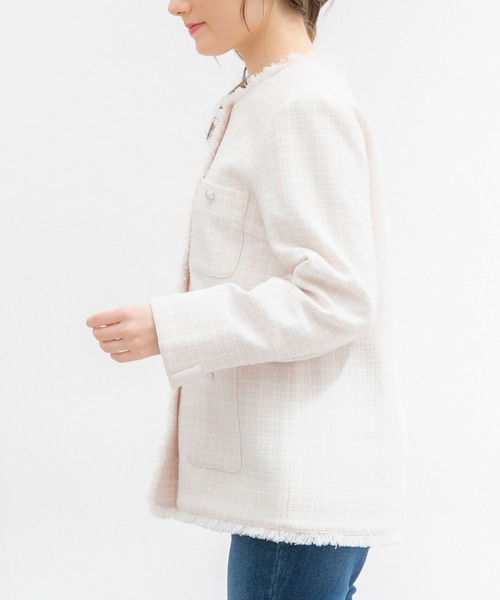 Honeys（ハニーズ）の「ツイードジャケット（ノーカラージャケット・レディース・ブルー系その他/ホワイト系その他/ブラック系その他/ネイビー系・S/M/L/LL）」の18枚目の写真