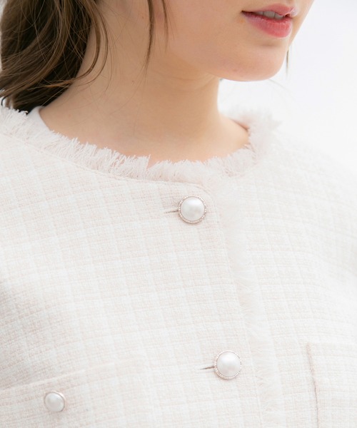 Honeys（ハニーズ）の「ツイードジャケット（ノーカラージャケット・レディース・ブルー系その他/ホワイト系その他/ブラック系その他/ネイビー系・S/M/L/LL）」の14枚目の写真