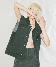 fringe denim vest/フリンジデニムベスト