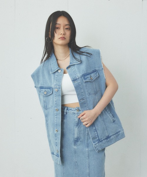 Happy John（ハッピージョン）の「fringe denim vest/フリンジデニムベスト（ベスト・レディース・チャコールグレー/サックスブルー・FREE）」の17枚目の写真