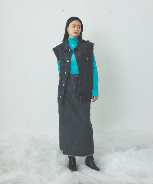 Happy John（ハッピージョン）の「fringe denim vest/フリンジデニムベスト（ベスト・レディース・チャコールグレー/サックスブルー・FREE）」の14枚目の写真