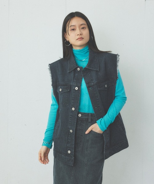 Happy John（ハッピージョン）の「fringe denim vest/フリンジデニムベスト（ベスト・レディース・チャコールグレー/サックスブルー・FREE）」の11枚目の写真