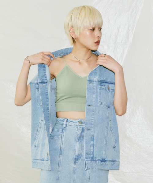 Happy John（ハッピージョン）の「fringe denim vest/フリンジデニムベスト（ベスト・レディース・チャコールグレー/サックスブルー・FREE）」の4枚目の写真
