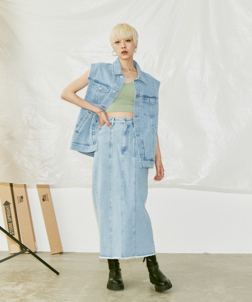 Happy John（ハッピージョン）の「fringe denim vest/フリンジデニムベスト（ベスト・レディース・チャコールグレー/サックスブルー・FREE）」の8枚目の写真