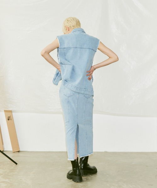 Happy John（ハッピージョン）の「fringe denim vest/フリンジデニムベスト（ベスト・レディース・チャコールグレー/サックスブルー・FREE）」の10枚目の写真