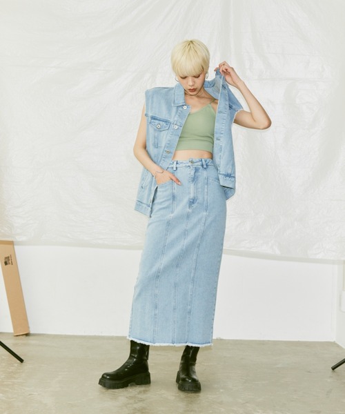 Happy John（ハッピージョン）の「fringe denim vest/フリンジデニムベスト（ベスト・レディース・チャコールグレー/サックスブルー・FREE）」の7枚目の写真