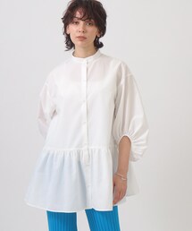 ギャザーチュニックバンドシャツ【ウォッシャブル】