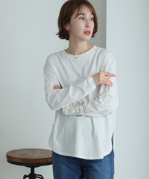 ElegChic（エレグシック）の「天竺ラウンドヘムロンTシャツ 長袖（Tシャツ/カットソー・レディース・ブラック/チャコールグレー/杢グレー/ホワイト・L/3L/5L）」の2枚目の写真