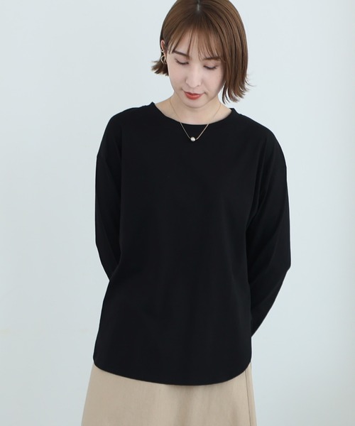 ElegChic（エレグシック）の「天竺ラウンドヘムロンTシャツ 長袖（Tシャツ/カットソー・レディース・ブラック/チャコールグレー/杢グレー/ホワイト・L/3L/5L）」の5枚目の写真