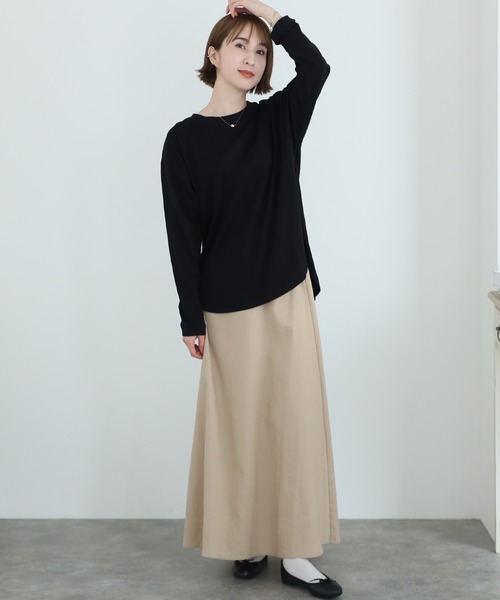 ElegChic（エレグシック）の「天竺ラウンドヘムロンTシャツ 長袖（Tシャツ/カットソー・レディース・ブラック/チャコールグレー/杢グレー/ホワイト・L/3L/5L）」の8枚目の写真