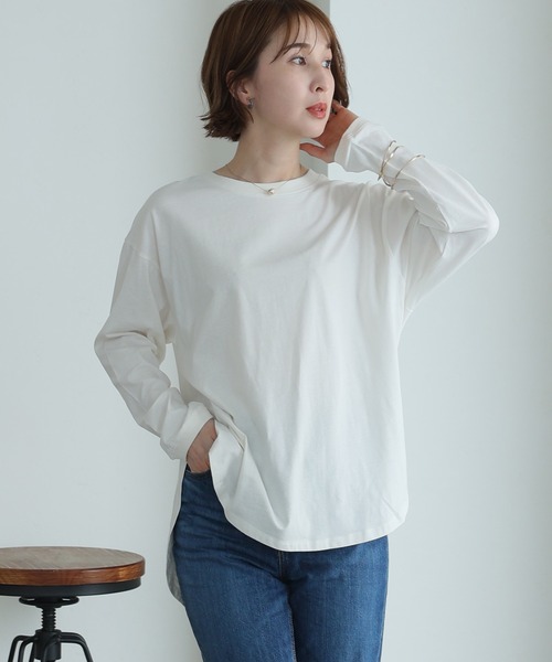 ElegChic（エレグシック）の「天竺ラウンドヘムロンTシャツ 長袖（Tシャツ/カットソー・レディース・ブラック/チャコールグレー/杢グレー/ホワイト・L/3L/5L）」の9枚目の写真