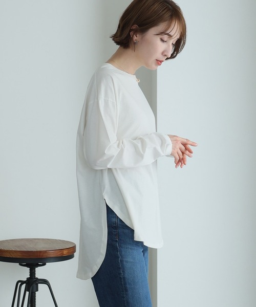 ElegChic（エレグシック）の「天竺ラウンドヘムロンTシャツ 長袖（Tシャツ/カットソー・レディース・ブラック/チャコールグレー/杢グレー/ホワイト・L/3L/5L）」の10枚目の写真