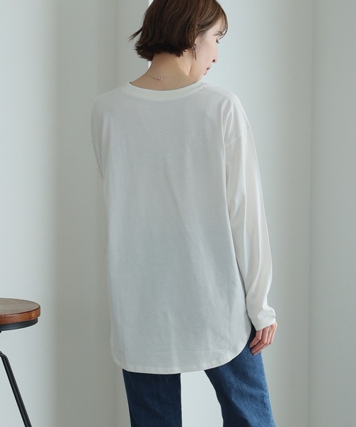 ElegChic（エレグシック）の「天竺ラウンドヘムロンTシャツ 長袖（Tシャツ/カットソー・レディース・ブラック/チャコールグレー/杢グレー/ホワイト・L/3L/5L）」の11枚目の写真