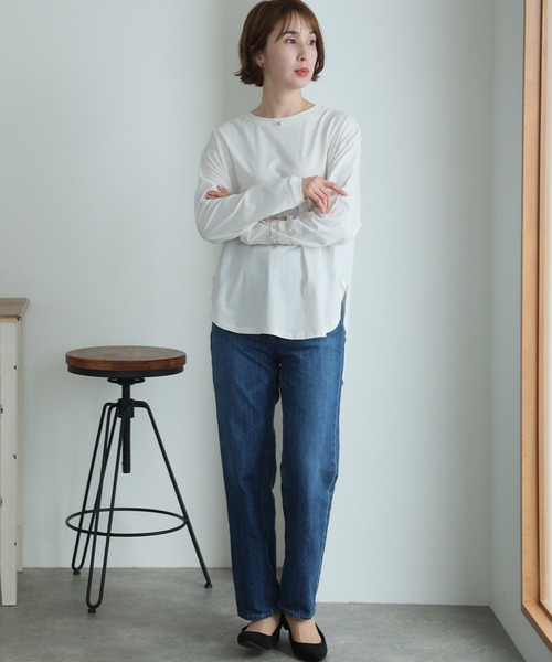 ElegChic（エレグシック）の「天竺ラウンドヘムロンTシャツ 長袖（Tシャツ/カットソー・レディース・ブラック/チャコールグレー/杢グレー/ホワイト・L/3L/5L）」の12枚目の写真