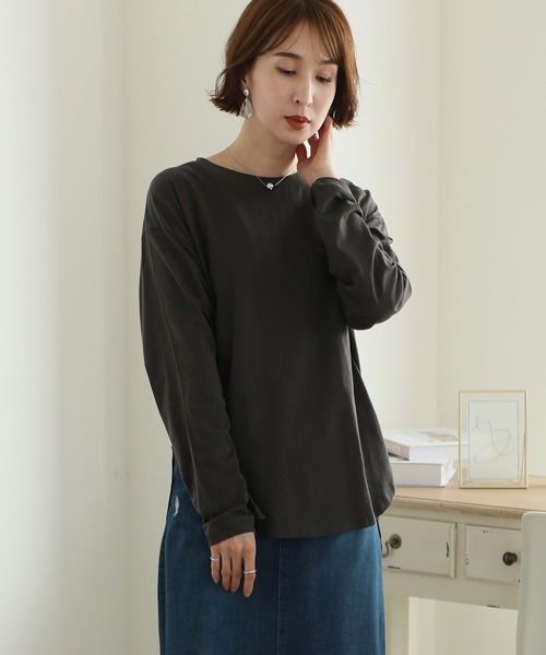 ElegChic（エレグシック）の「天竺ラウンドヘムロンTシャツ 長袖（Tシャツ/カットソー・レディース・ブラック/チャコールグレー/杢グレー/ホワイト・L/3L/5L）」の13枚目の写真